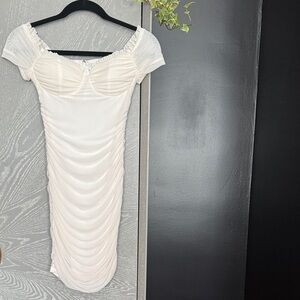 Windsor Elegant Cream Ruched Midi Dress